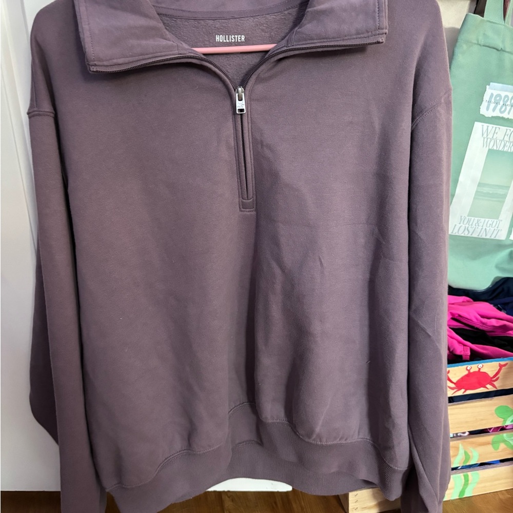 Hollister Purple Zip Up Sweater with Stand-Up Collar